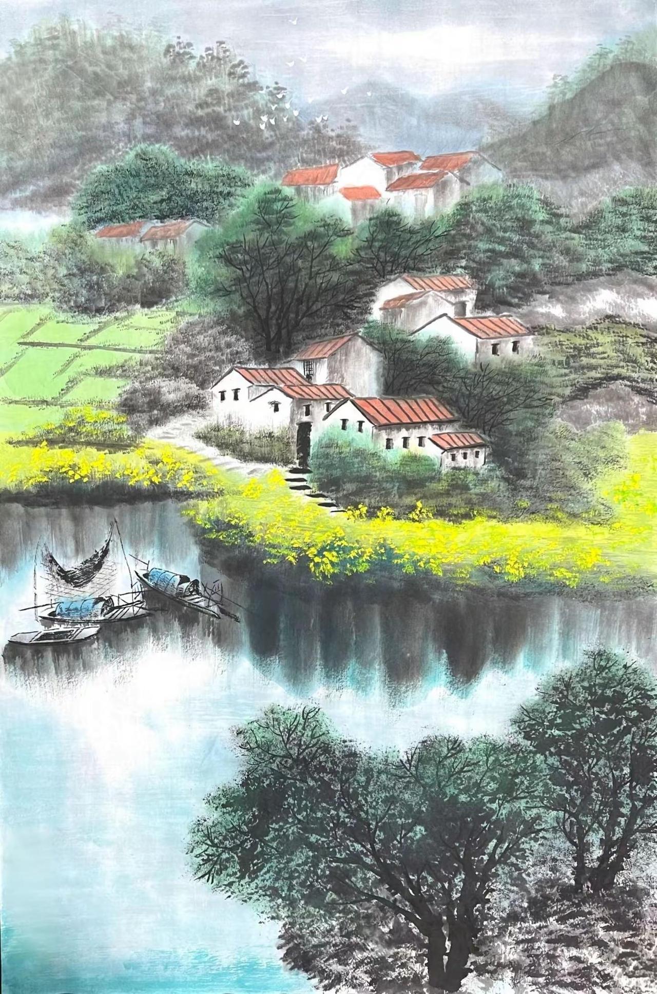 墨染江南。水墨山水水乡诗意画 山水成画 国画乡村 山水创作