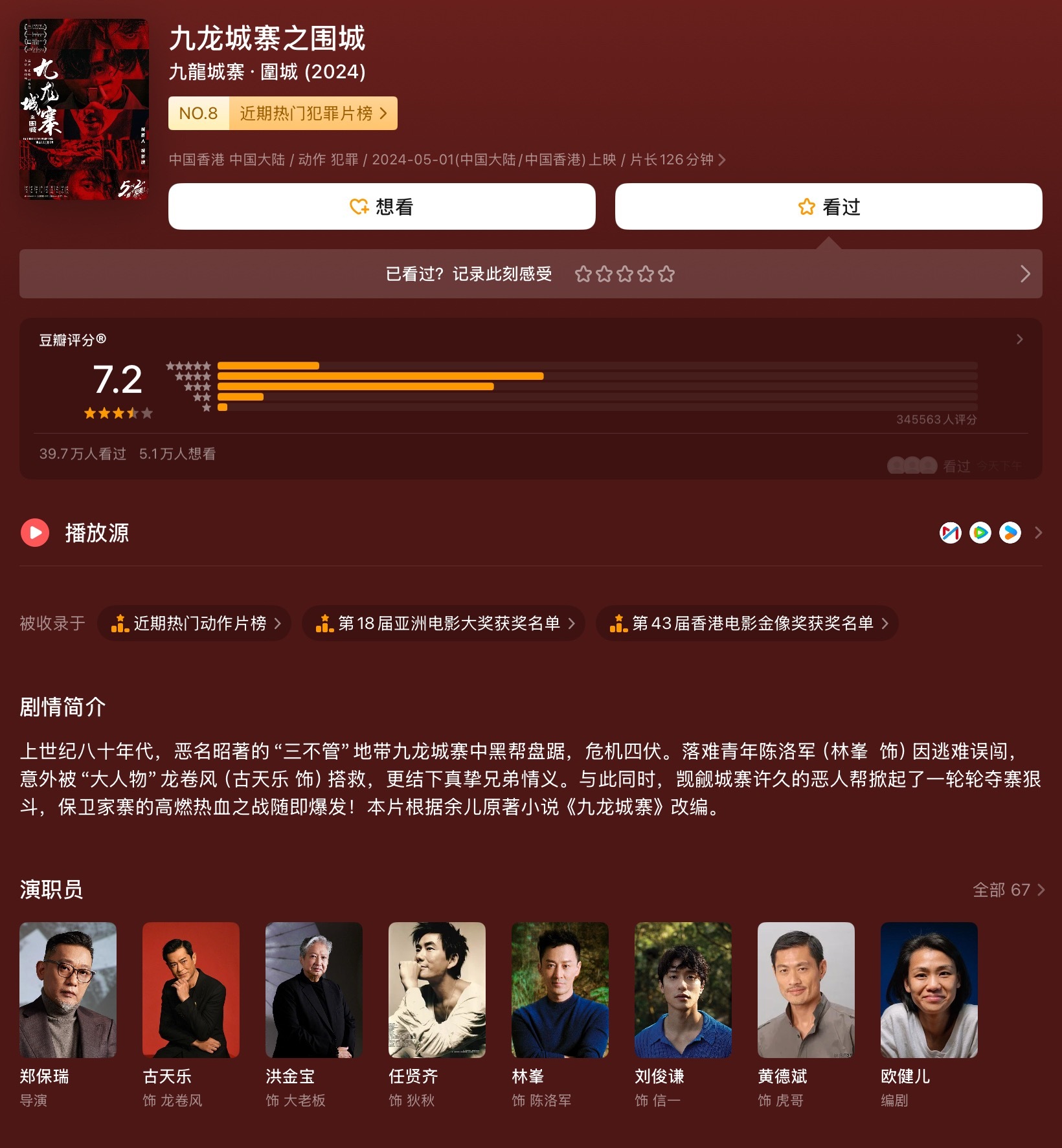 九龙城寨这种类型电影好看，感觉好解压好适合周末打发时间，有类似在上映的片子可以安