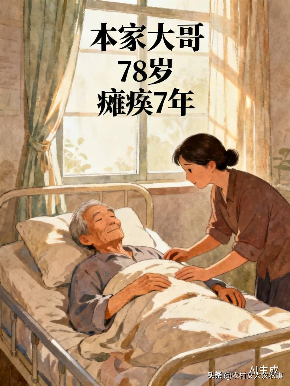 瘫痪卧床7年的本家大哥终于走了。
大哥岁数并不大，今年才78岁。可是却瘫痪卧床7