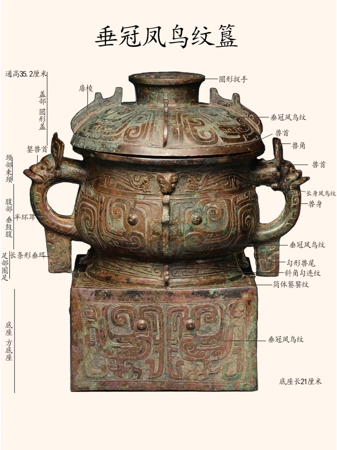 商周青铜器精品赏析：西周垂冠凤鸟纹方座簋