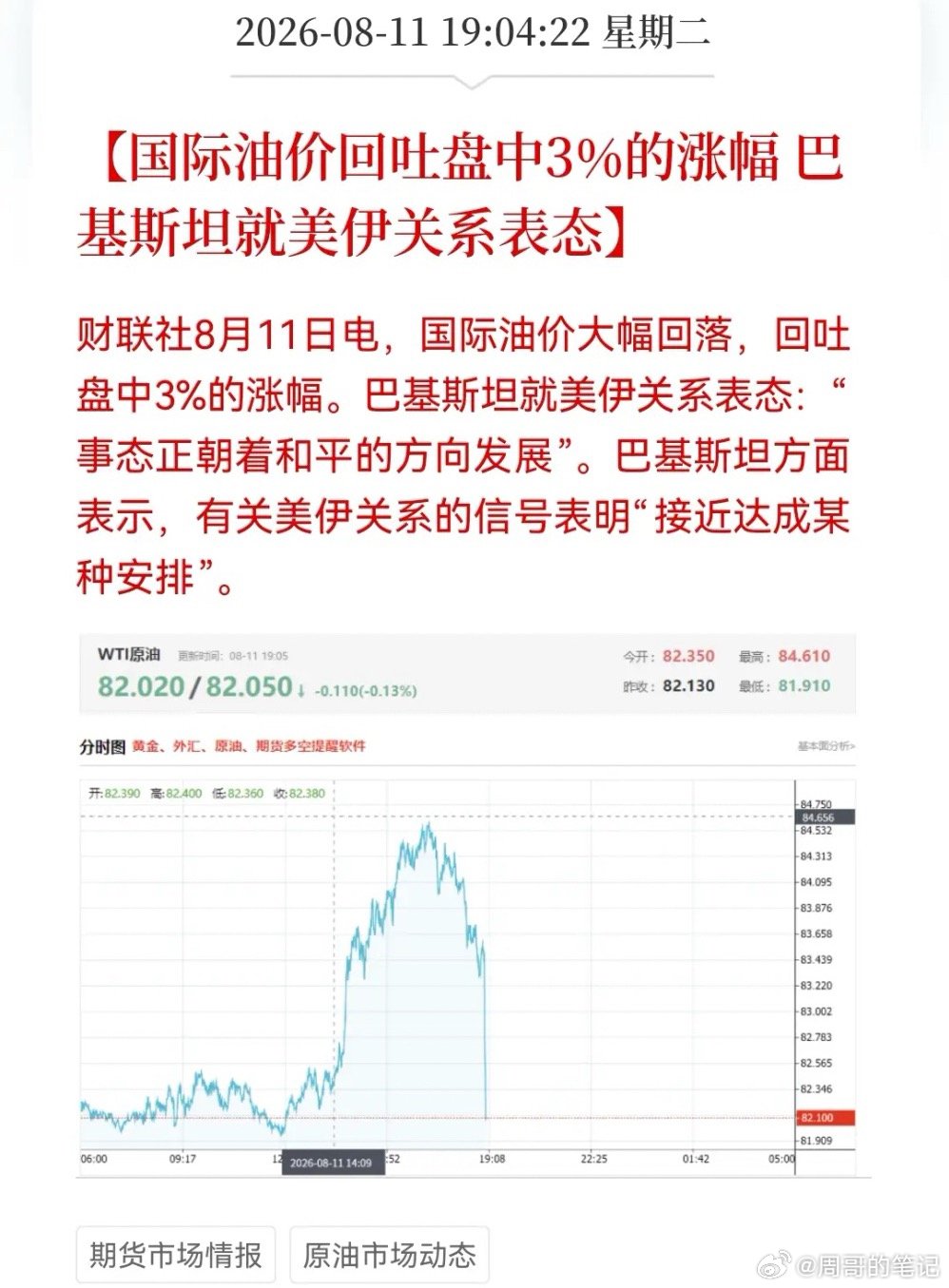 大利好来了！今天大A真的“白跌”了？巴基斯坦就美伊谈判表态国际原油直线跳水了……