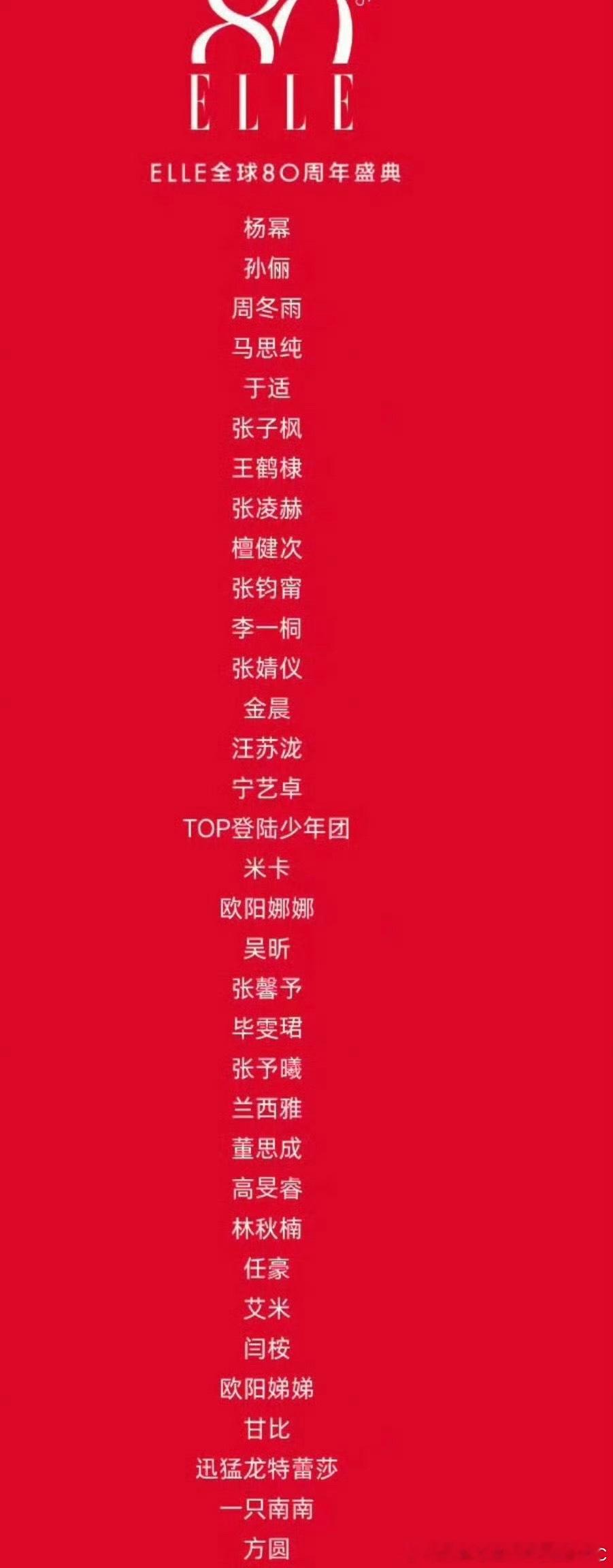 ELLE盛典的网传名单 唯一的85花杨幂还不去了，最大咖的就是孙俪了 ​​​