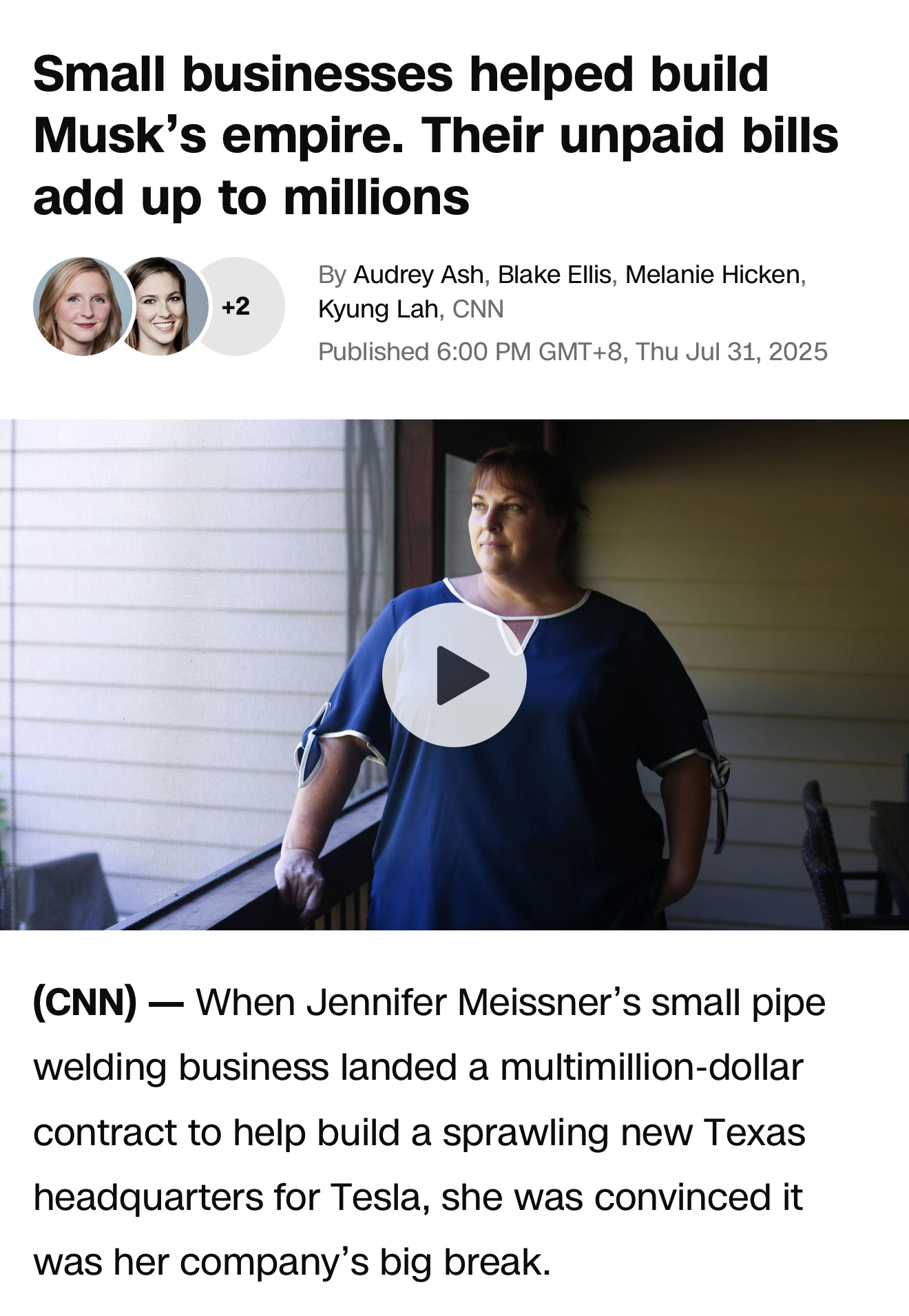 CNN报道特斯拉在德州拖欠中小供应商欠款，面临超过 1.1 亿美元的留置权指控，