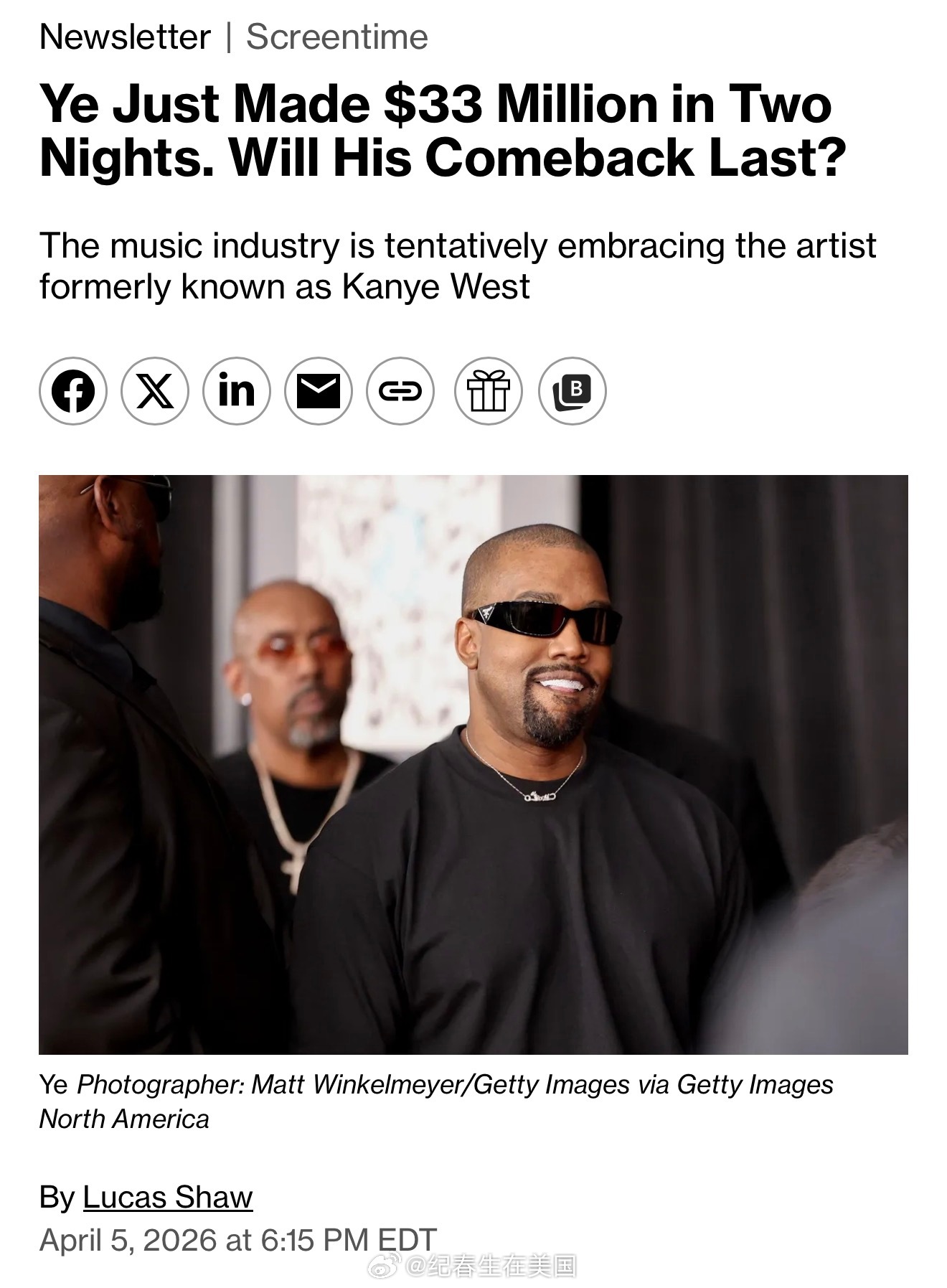 侃爷两场演唱会，3300万入袋。💰今日焦点海外新鲜事坎耶·维斯特侃爷ye