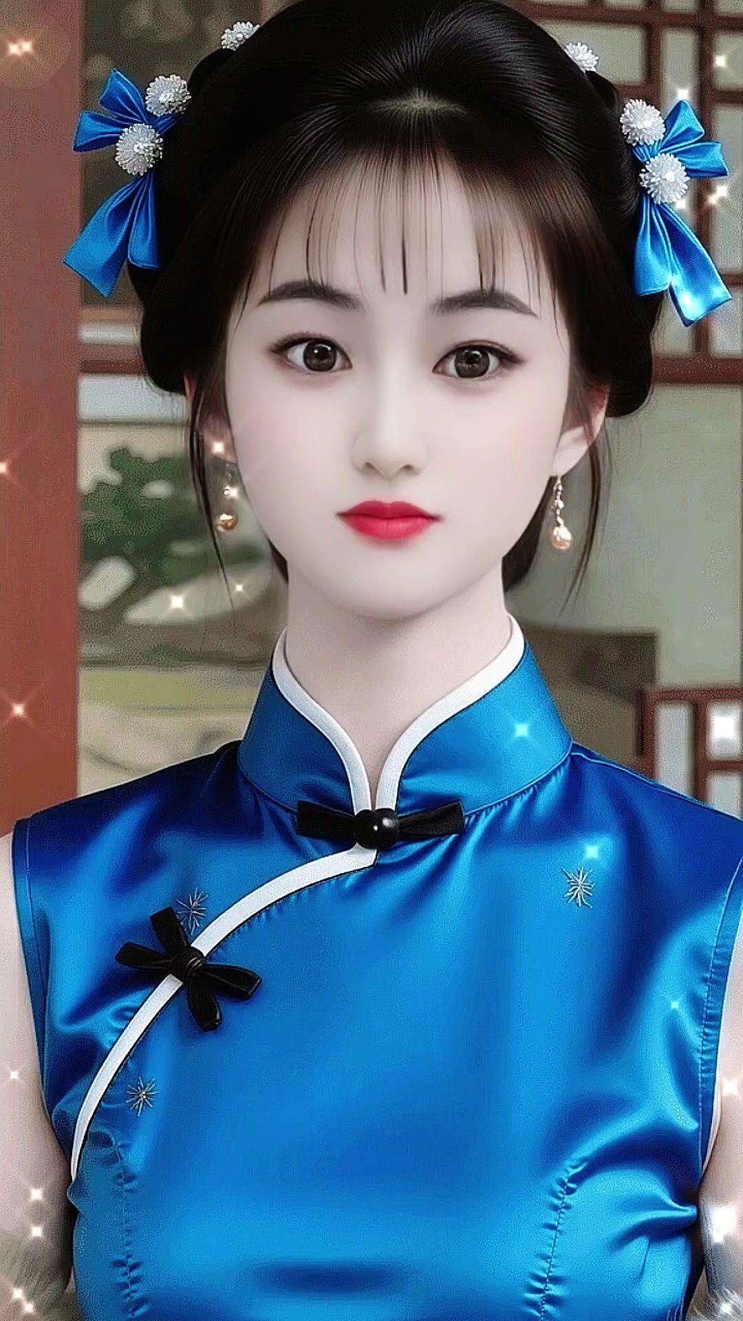 古典美人妆 蓝色旗袍 温柔气质拿捏 清纯甜美 温柔风