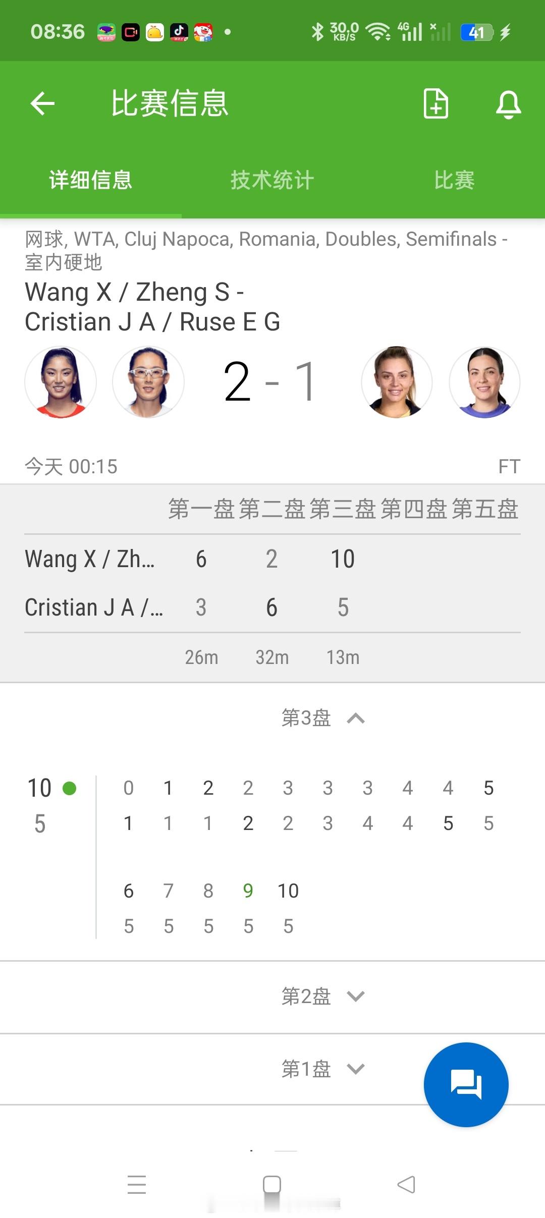 小花小草资讯 【克鲁日-纳波卡WTA250】女双半决赛王欣瑜🇨🇳/郑赛赛🇨