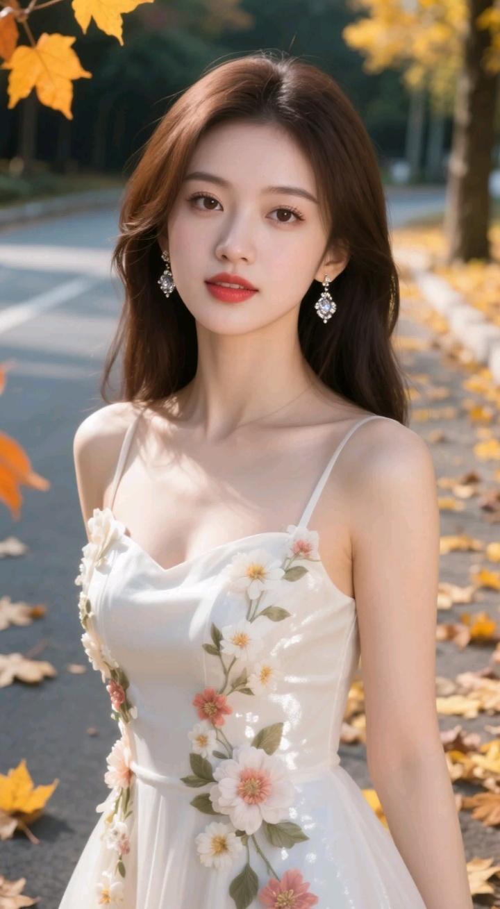 这姑娘穿着花裙，走在秋天的路上。一个女人接近一个男人为了什么? 温柔花裙少女 穿