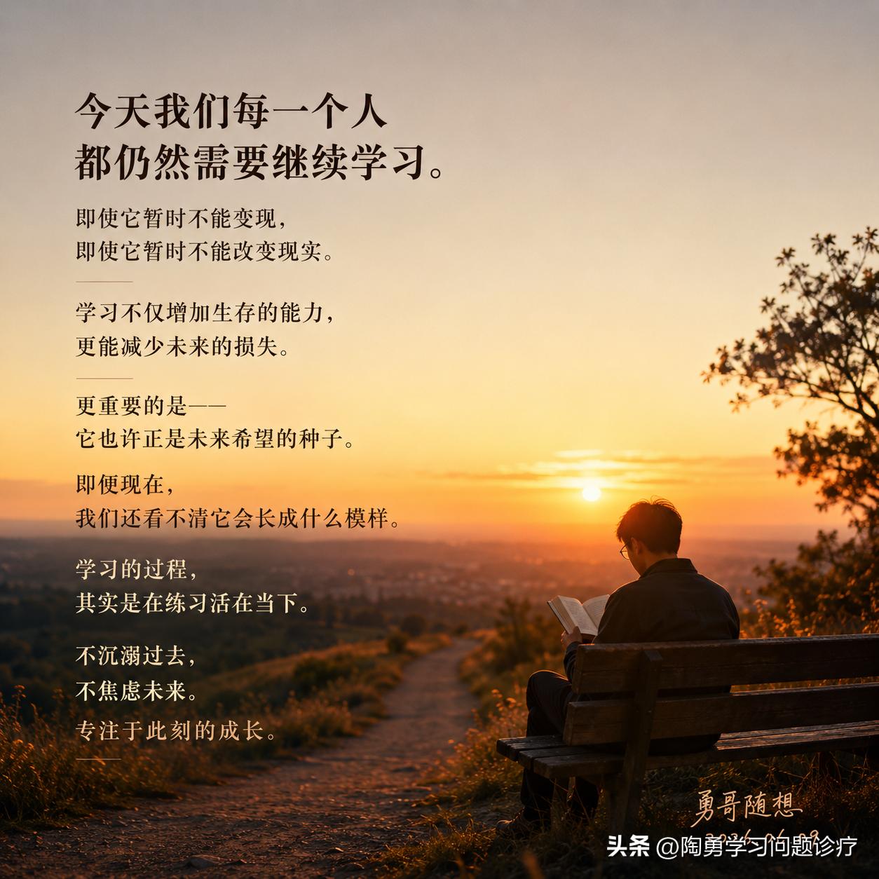 今天我们每一个人都仍然需要继续的学习，有没有意义？如果它不能变现，如果他不能改变