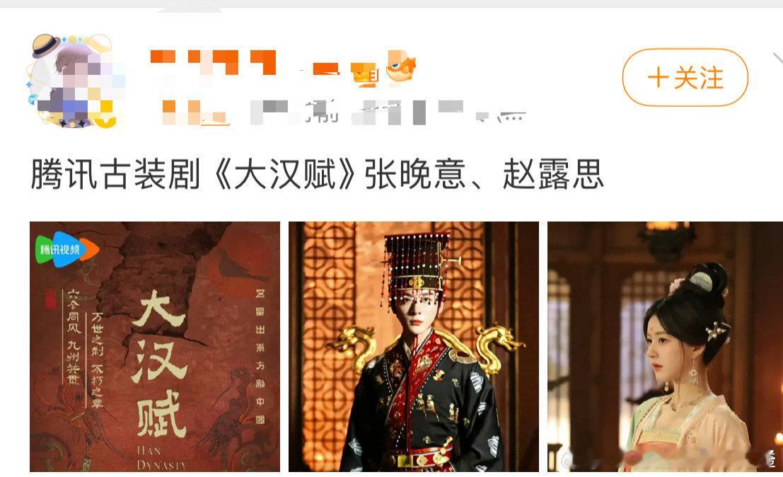 张晚意赵露思或将出演大汉赋 哇哦😯，真是个新鲜的组合啊！张晚意、赵露思或将出演