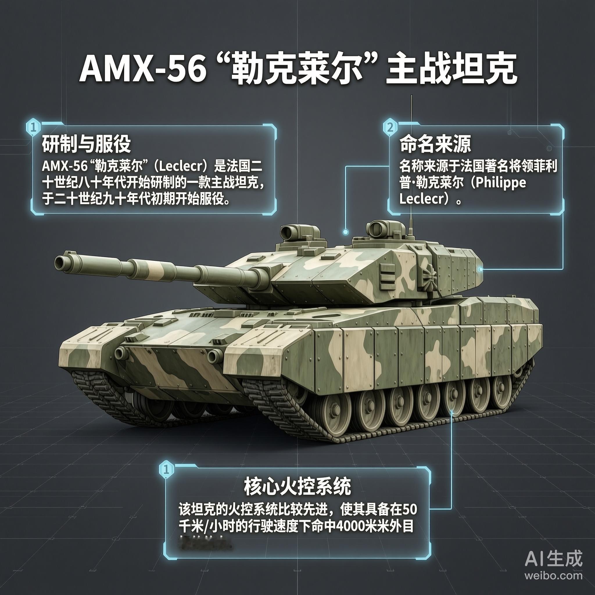 军事ai新视野 法国AMX-56“勒克莱尔”主战坦克AMX-56“勒克莱尔”（L