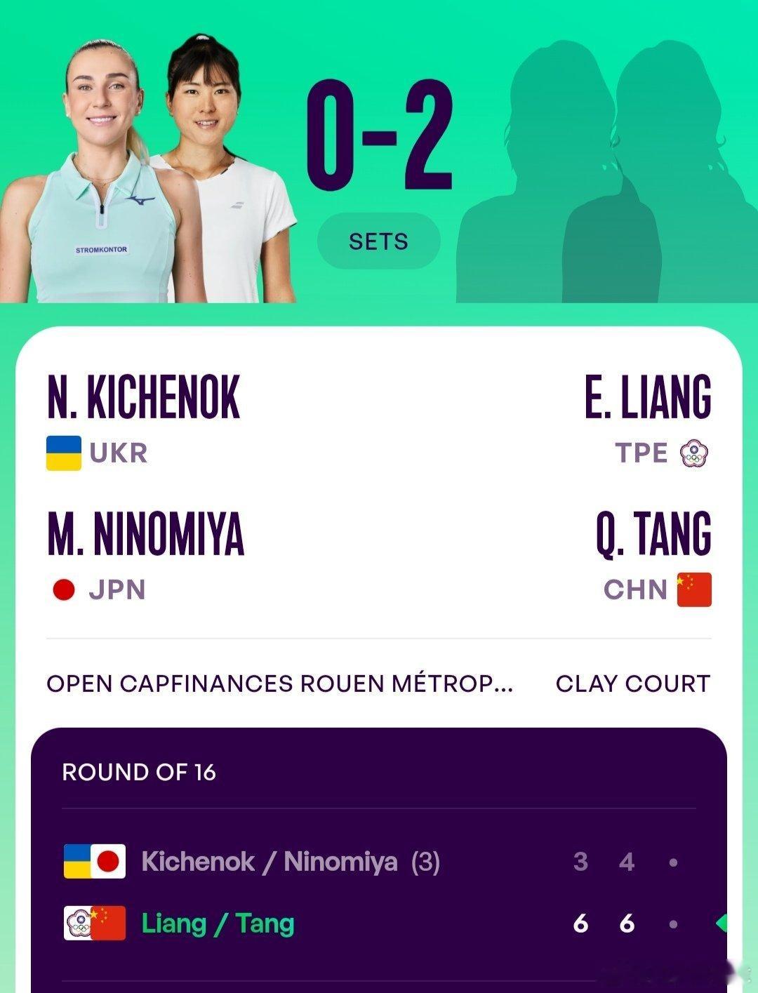 WTA250鲁昂站🇫🇷女双第1轮海峡组合梁恩硕/汤千慧🇨🇳6-3/6-4