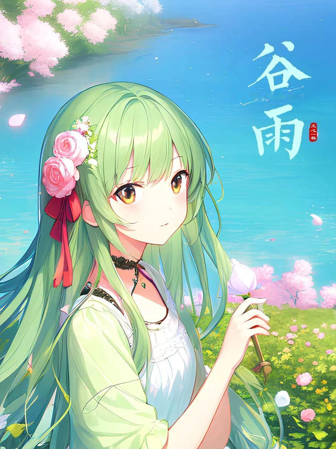 谷雨时节春意浓，
细雨绵绵润花红。
山间溪水潺潺流，
田野麦苗绿油油。

文案：