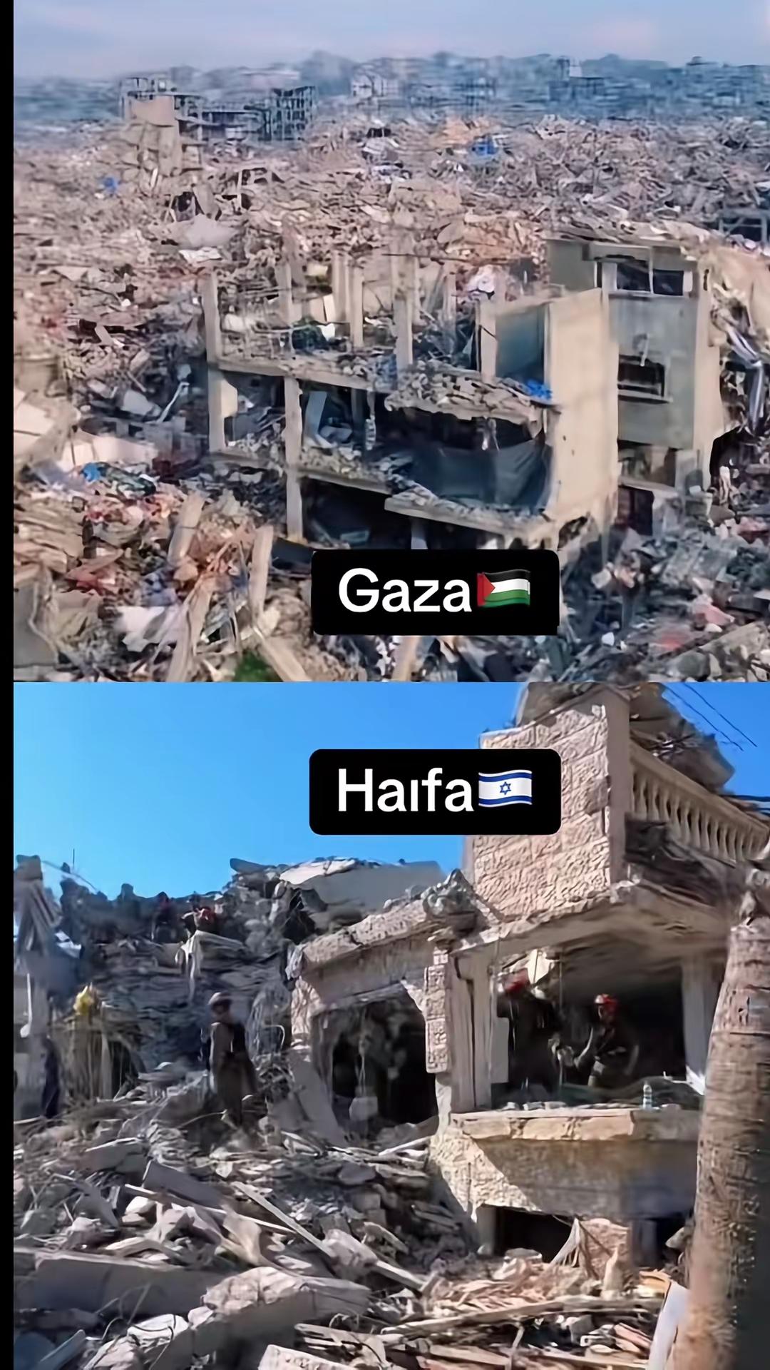 外国网友分享的一张图片：如今的以色列和曾经的加沙！这一幕仿佛因果轮回，以色列也尝