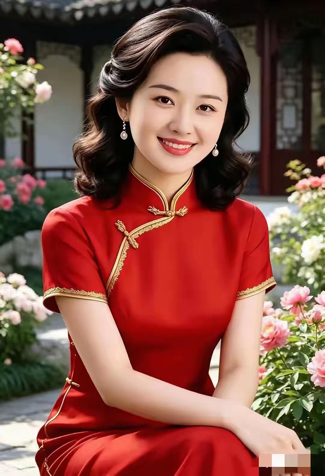 水仙子·红旗袍
一袭红袍映旧时光，
似火燃春艳满堂。
纤腰剪裁玲珑样，
盘扣立领