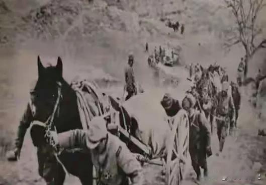 1947年7月25日头晌，东北民主联军侦察排的战士们用树枝扫着齐腰深的草棵子往前