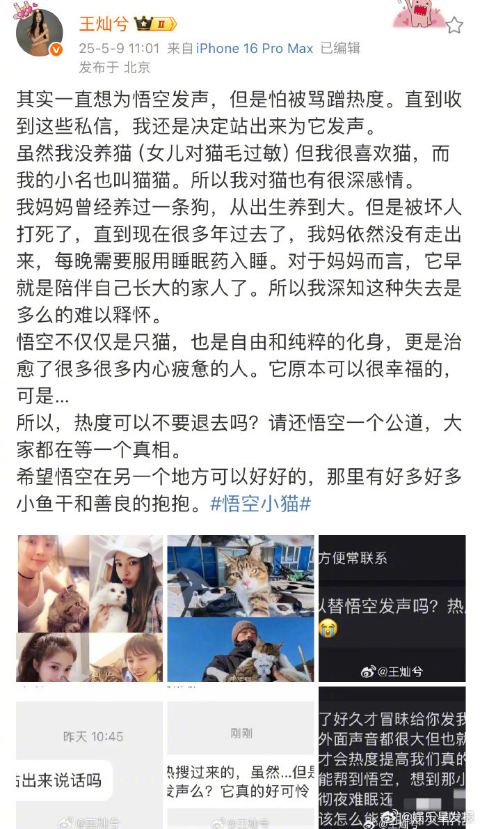 杜淳妻子为网红小猫悟空发声杜淳妻子呼吁关注小猫悟空死亡真相 5月9日，杜淳妻子王