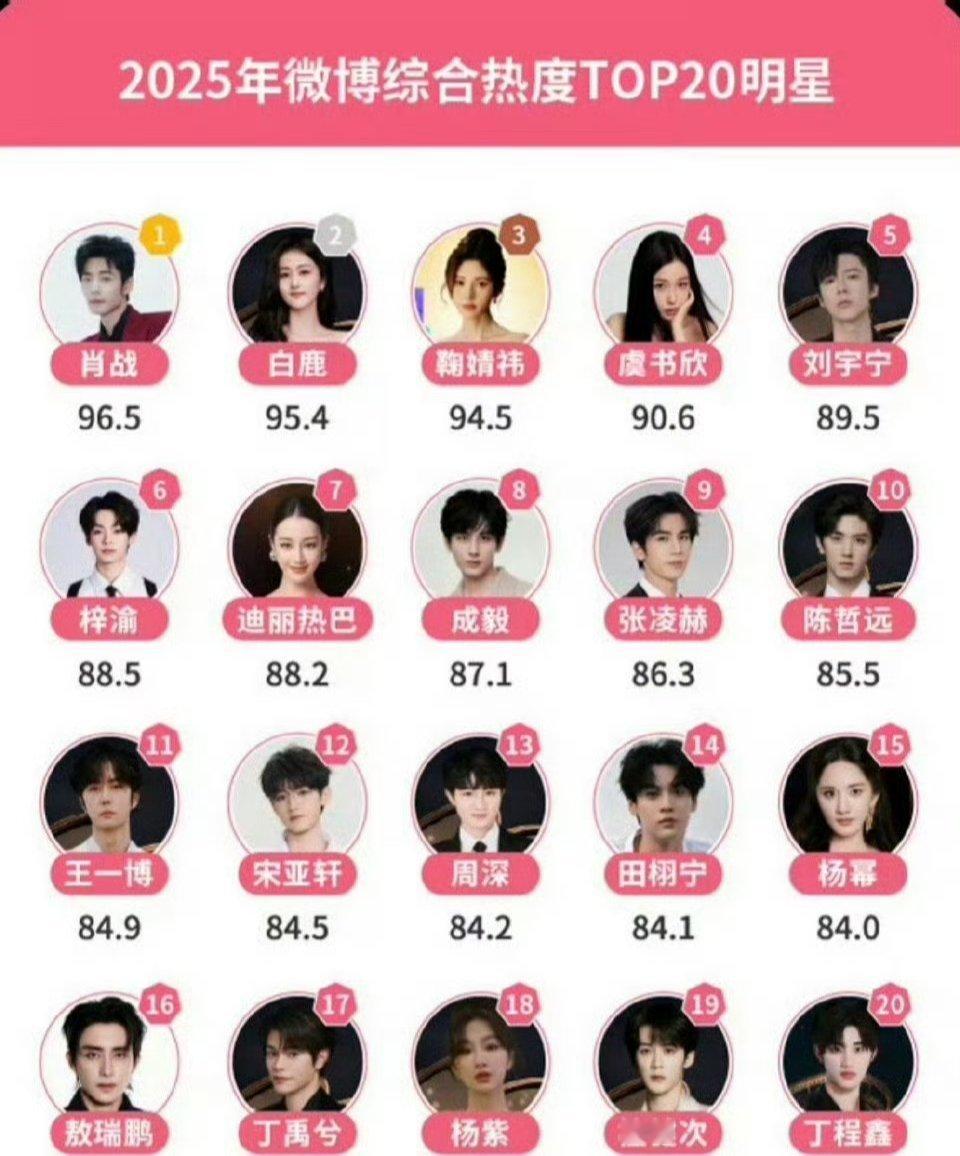 肖战2025年微博综合热度TOP1肖战就这样轻松登顶！ 