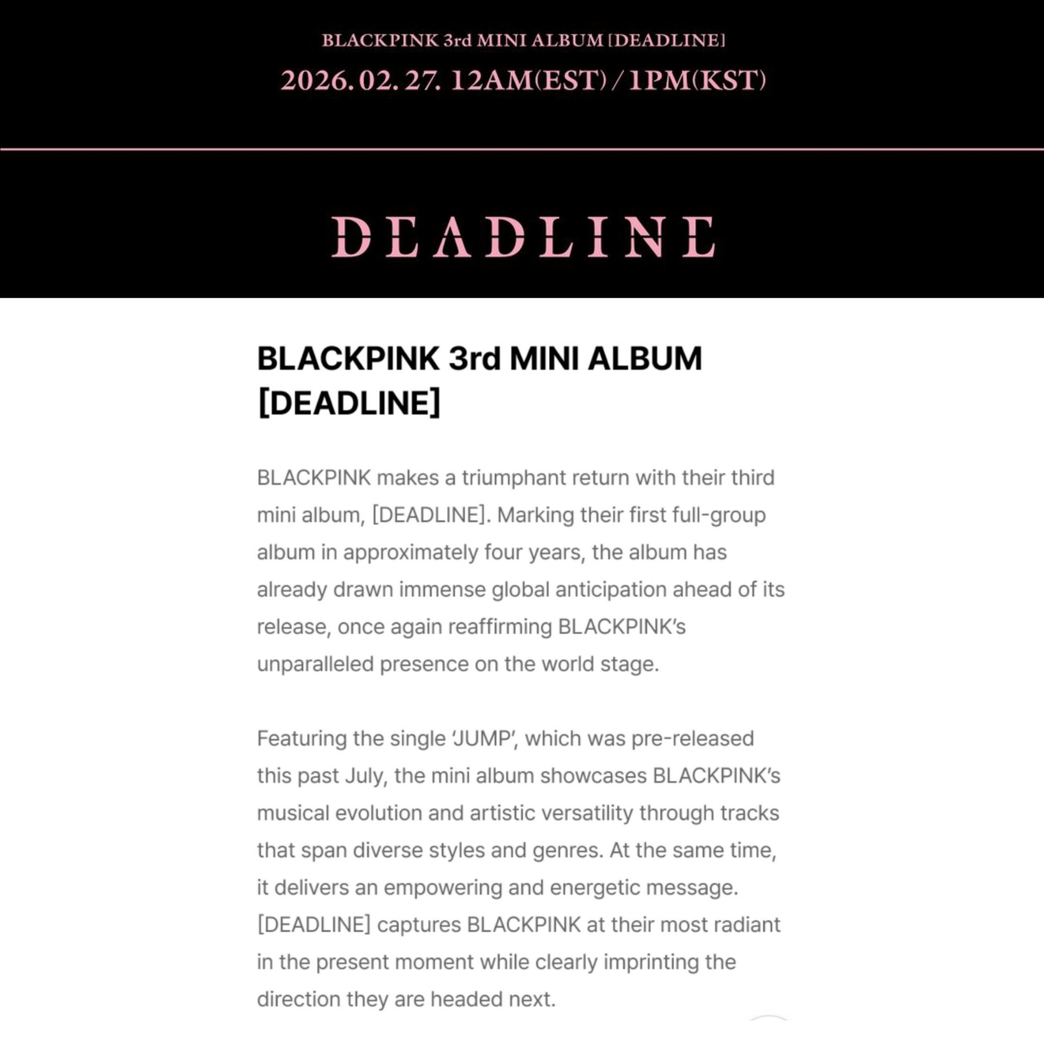 BLACKPINK专辑发售公告weverse更新了BLACKPINK第三张迷你专