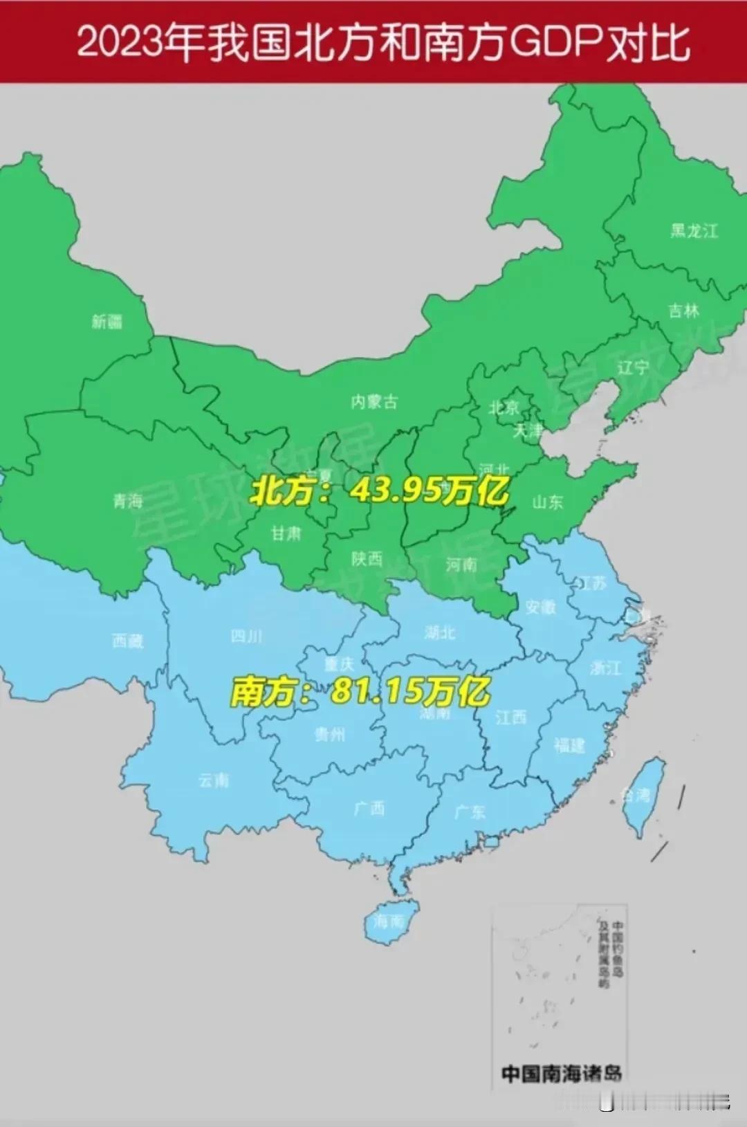 2023年我国南方与北方GDP对比情况，从数据可以看出，2023年南方GDP要远