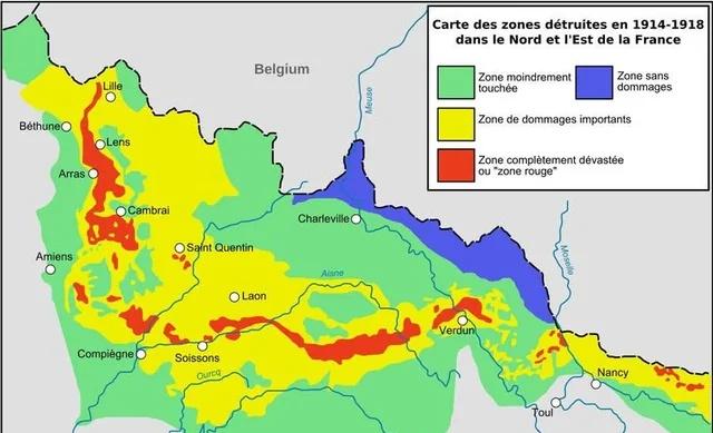 红色区域：法国的一个地区，在一战中遭受严重破坏，至今仍禁止人们居住。