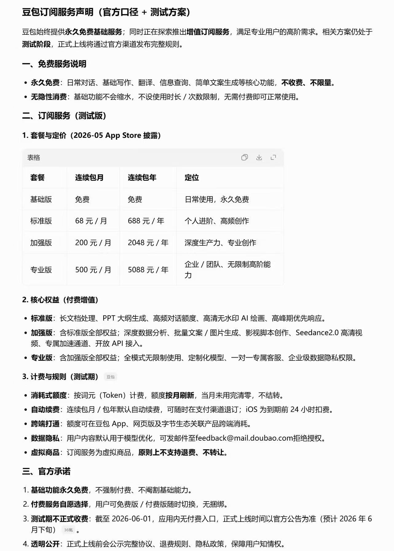 豆包这个收费方案怎么样，留了免费的门，不知道付费率能达到什么水平目前豆包一年C端