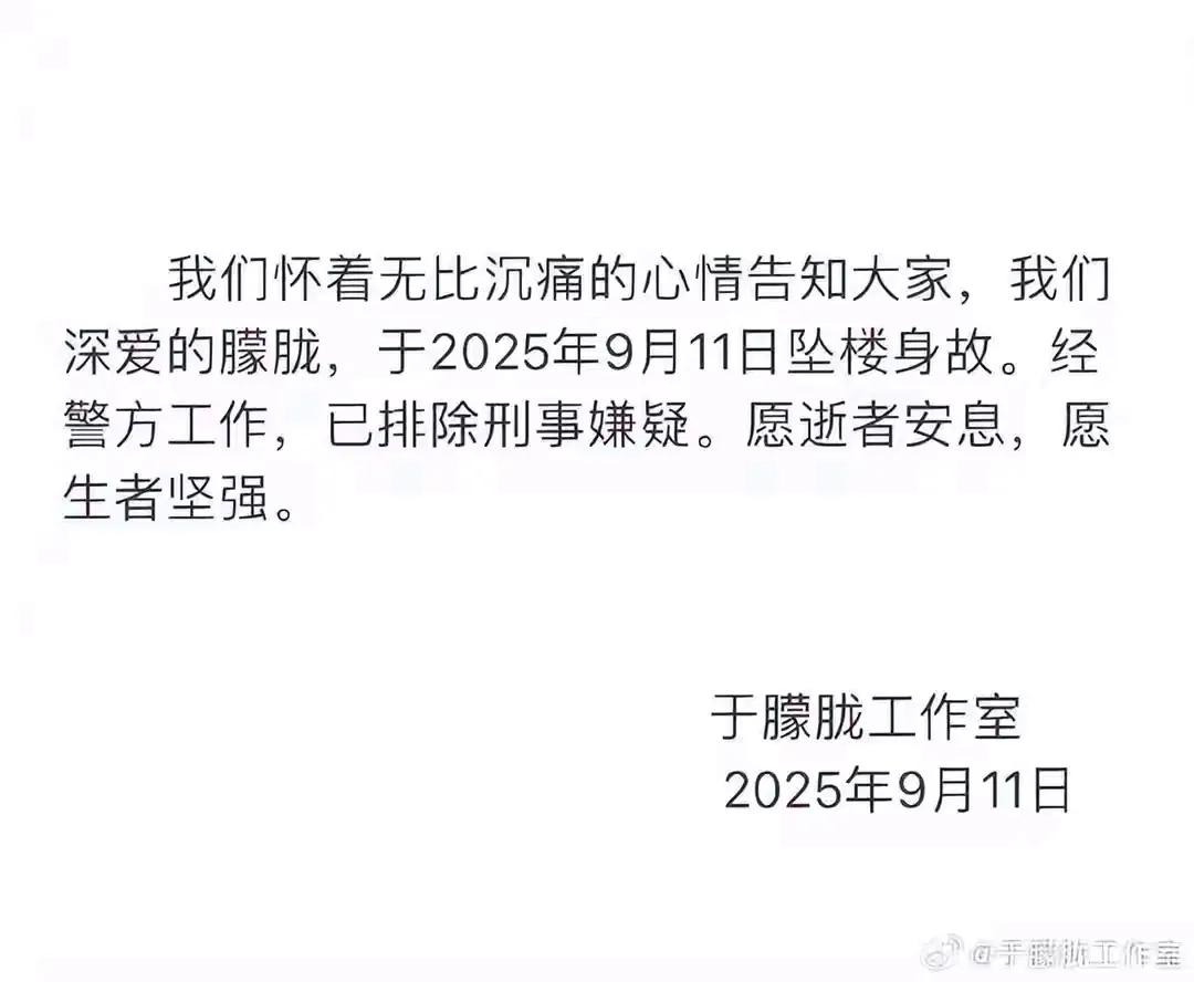 工作室证实于朦胧坠楼身故！已排除刑事嫌疑！
网友表示：
有人说，除了生病的痛苦是