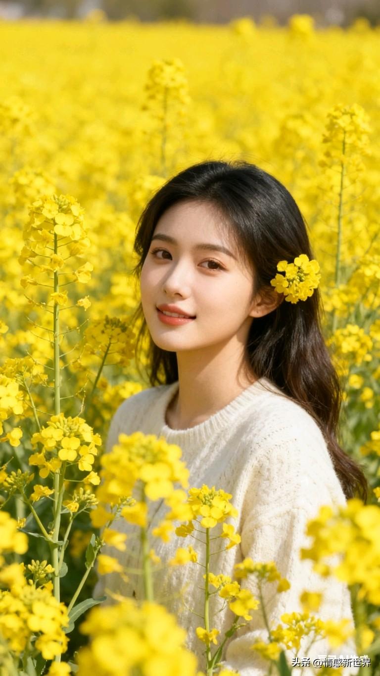 在一片金黄花海中，绽放出最灿烂的笑容🌼🌼🌼春天的美丽花海 油菜花氛围照
