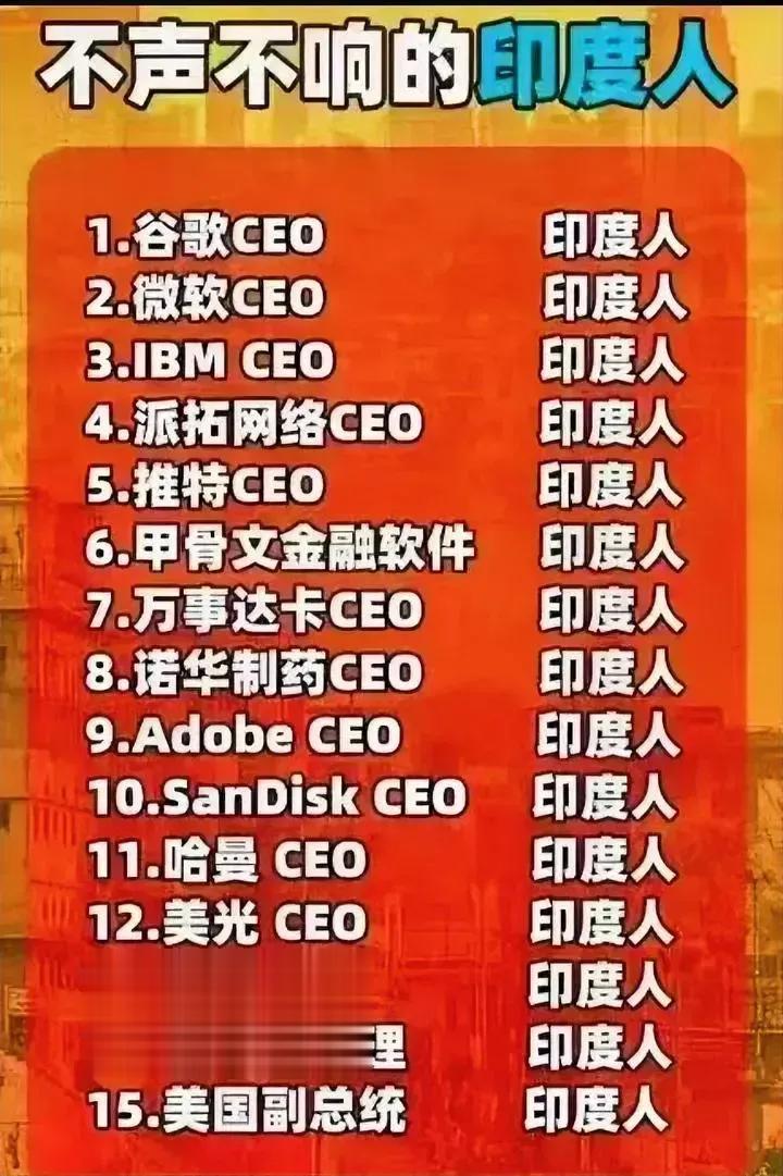 想不到印度人这么厉害啊！这些大型企业的CEO都是印度人，爱尔兰总理竟然是印度人，