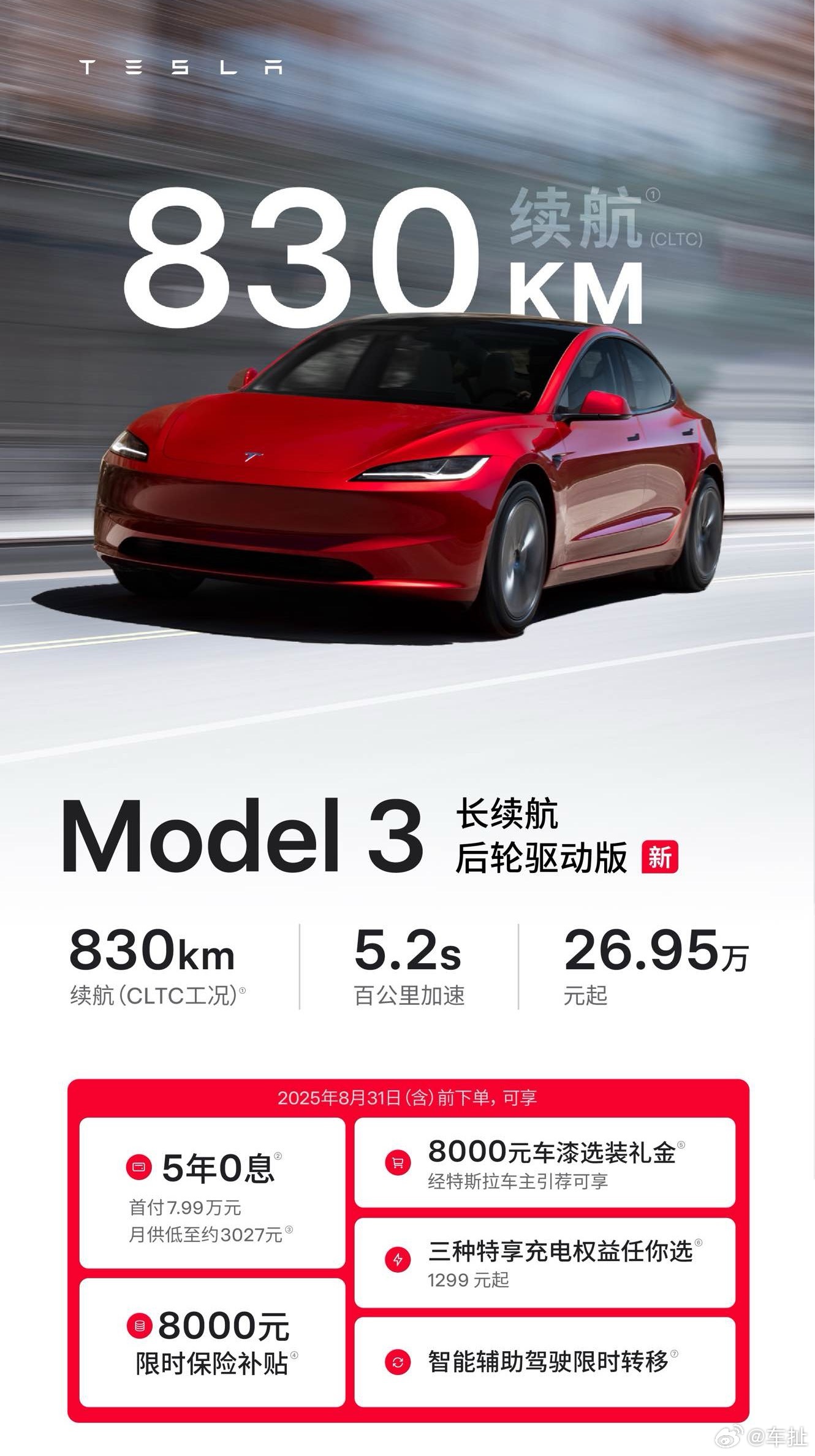 特斯拉Model 3长续航后轮驱动版回归了[doge]CLTC续航直接干到了83