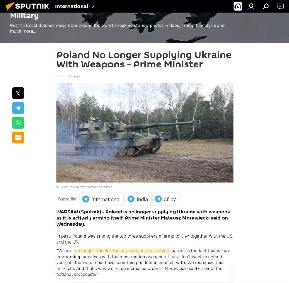 波兰不再向乌克兰提供武器波兰总理Mateusz Morawiecki周三表示，波