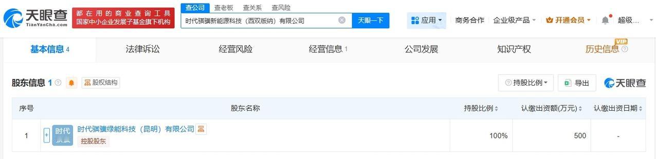 宁德时代在西双版纳成立新能源科技公司注册资本500万
天眼查App显示，近日，时