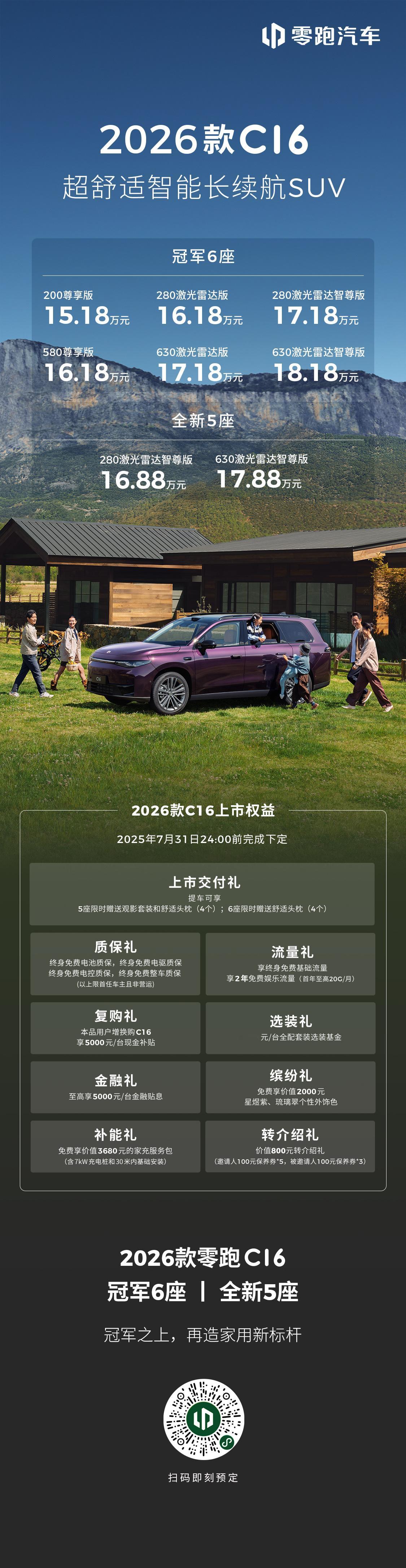 今日，零跑汽车举办发布会，2026 款零跑 C16 重磅登场，定位超舒适智能长续