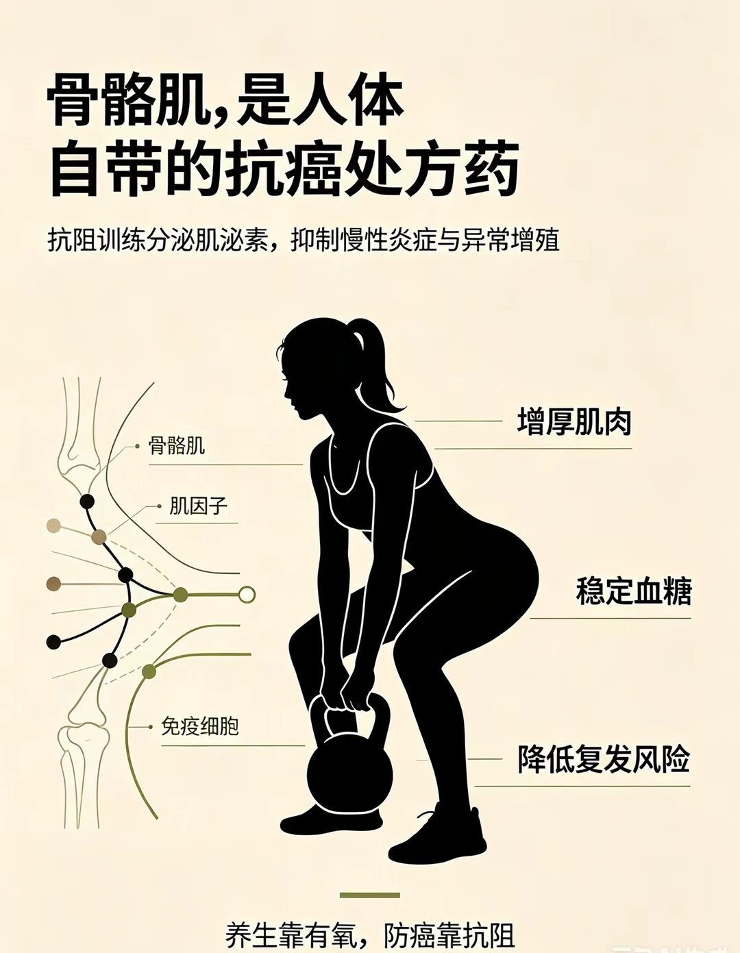 原来抗阻运动能防癌是真的医学界公认：最好的天然抗癌药，不是补品，是骨骼肌。肌肉会