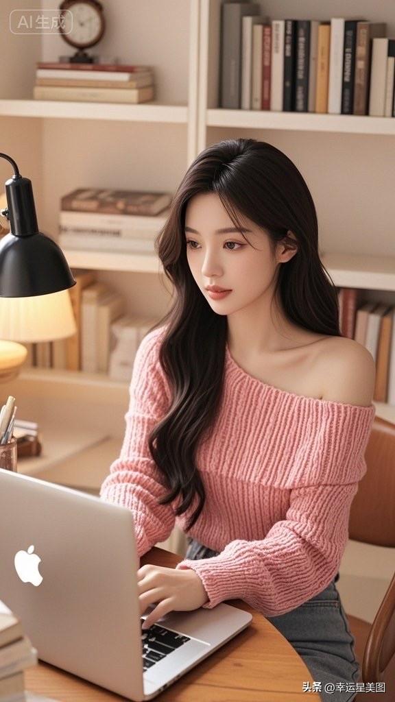 阳光洒进书房，少女与书海相伴，静谧而美好。