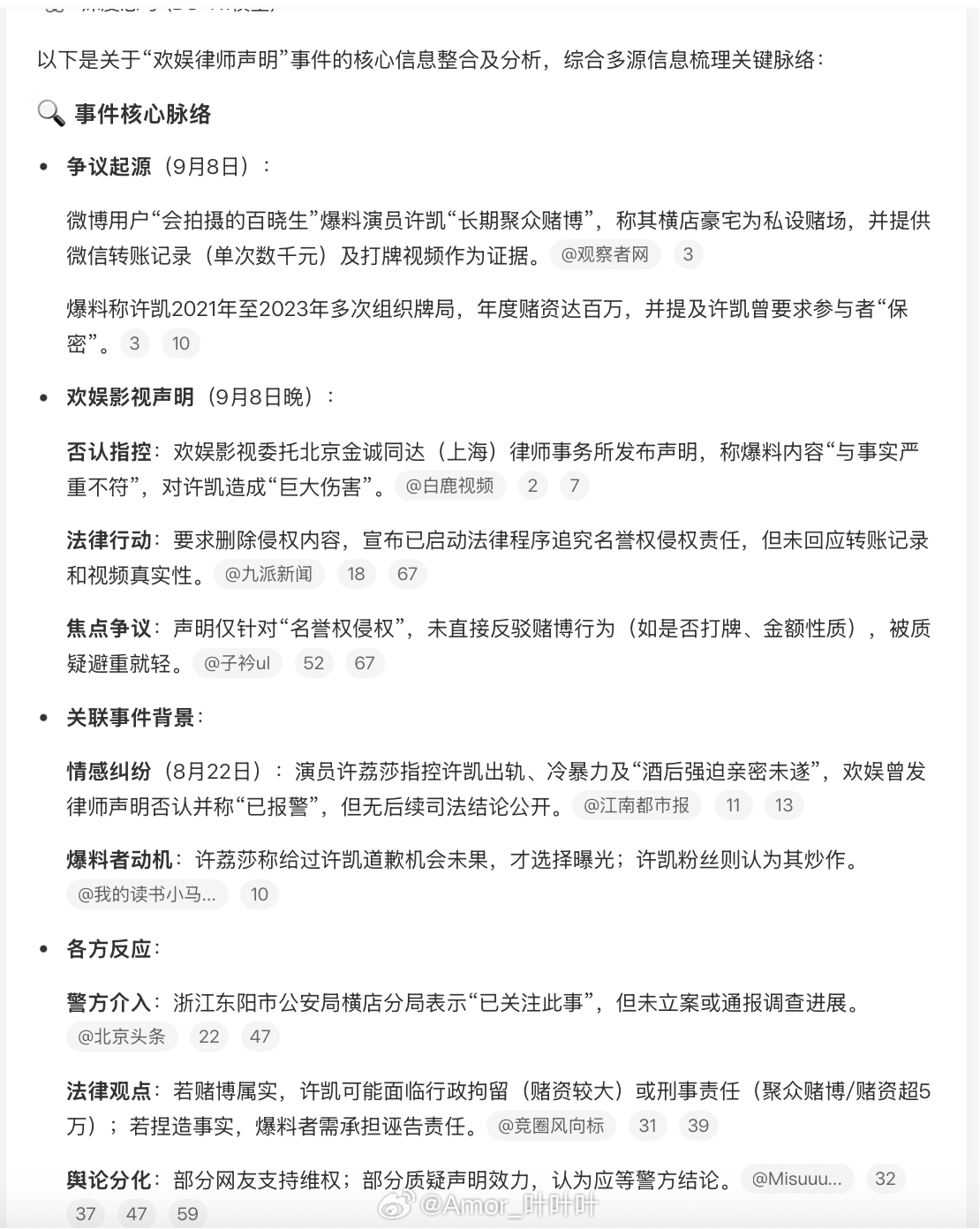 欢娱律师声明 这个许凯是谁呀？第一次听说，不认识，你们认识吗？微博智搜总结的很完