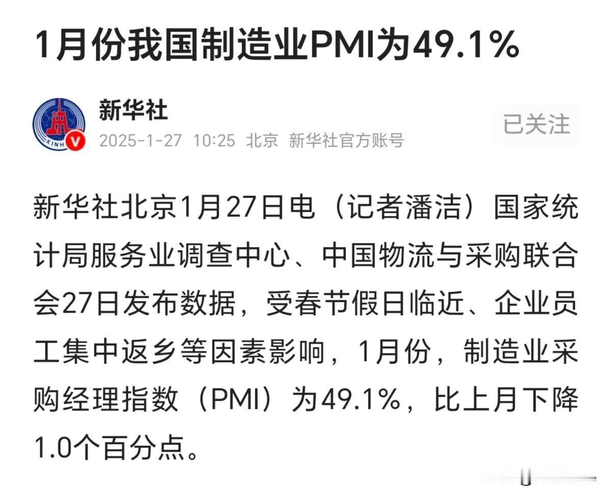 中国经济后劲不足？1月份的制造业指数有点疲软，超出预期了。去年第四季度经济发力，