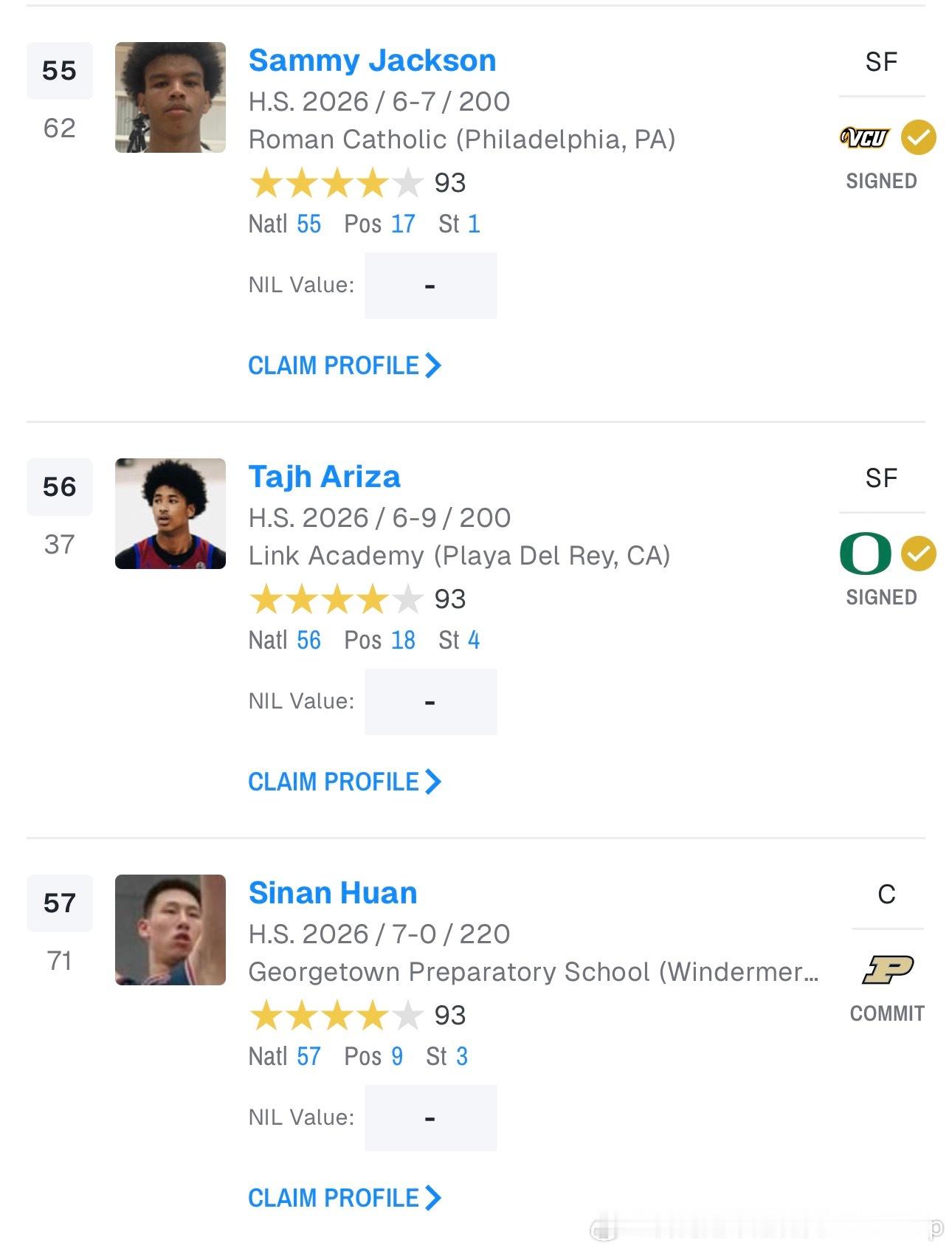 Rivals更新2026届全美高中生排名，张博源排名上升至25位！成为历史上该榜