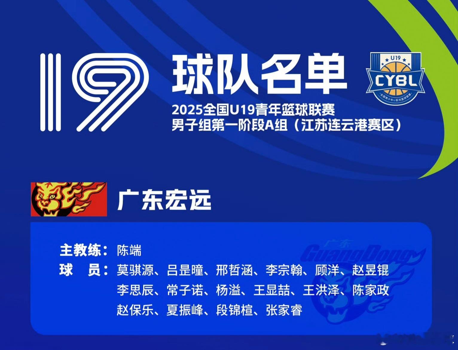 广东宏远U19大名单出炉，昨天王洪泽、陈家政缺席了宏远球迷嘉年华，俩人应该是准备