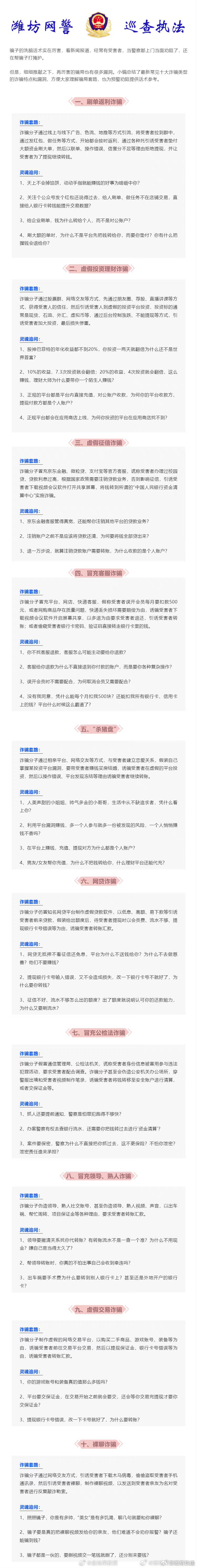 【#潍政提醒# ：十大常见电信网络诈骗套路，让骗局无处遁形】骗子的洗脑话术实在厉