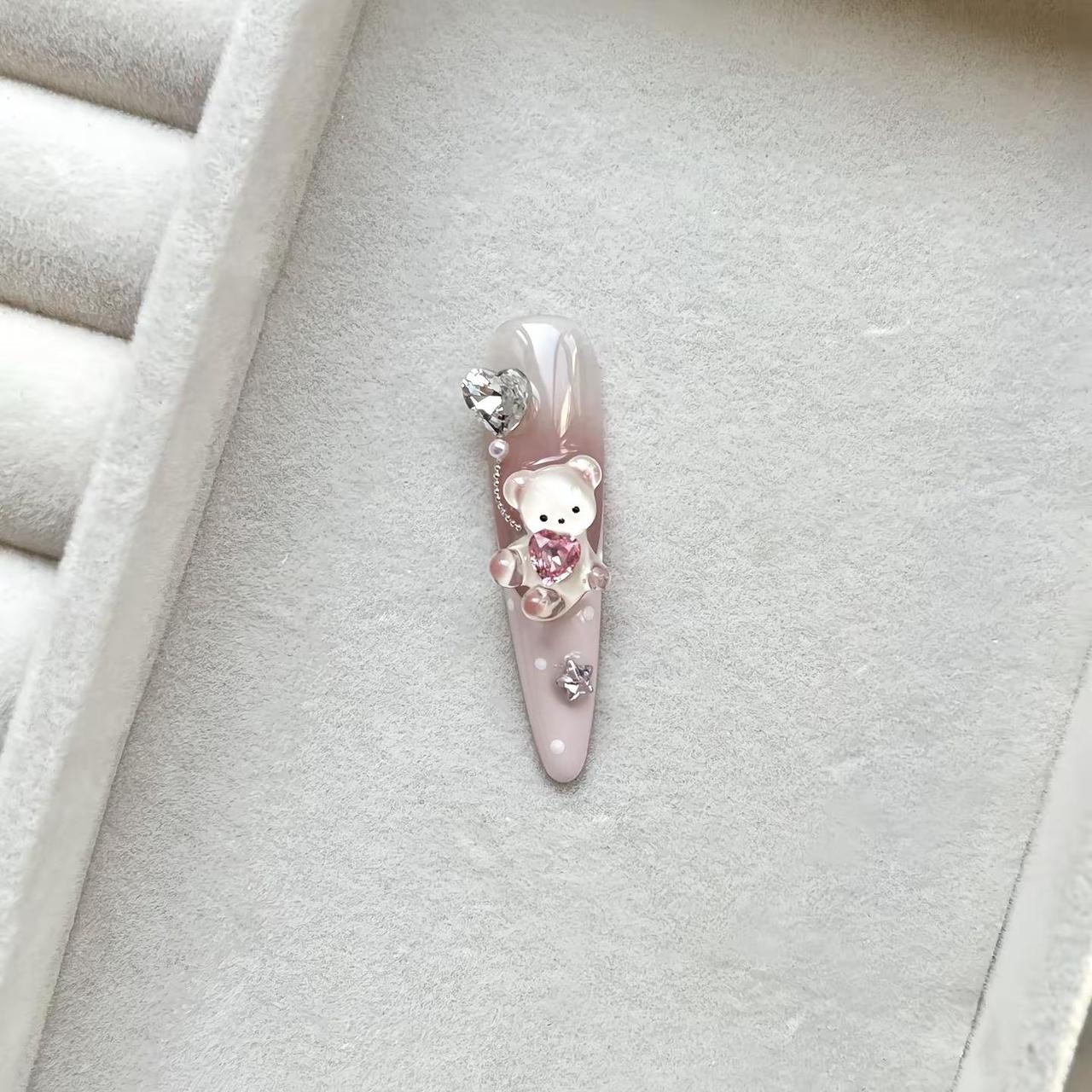 超可爱的抱钻小熊～穿戴甲 美甲 法式美甲 可爱美甲