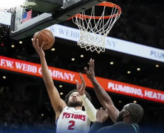 13连胜惨遭终结，成也坎宁安败也坎宁安。
活塞114:117憾负凯尔特人无缘14