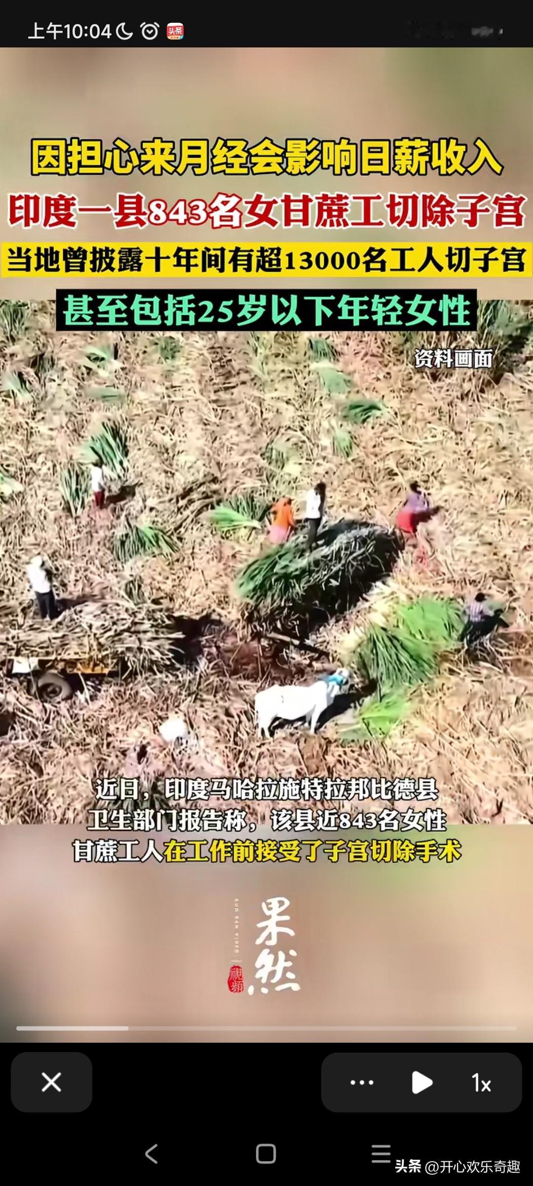 不可思议，印度的那些采伐甘蔗的女工为了生计竟然去把子宫摘除出来了。
印度的一个县