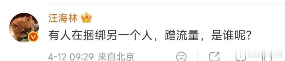 汪海林说有人捆绑蹭流量汪海林说有人在捆/绑另一个人，蹭流，谁啊？？？ 