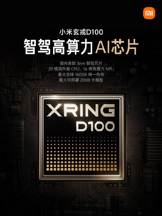 刚刚官宣，已经研发完成玄戒D100，国内首款 3nm 智驾高算力 AI 芯片。采