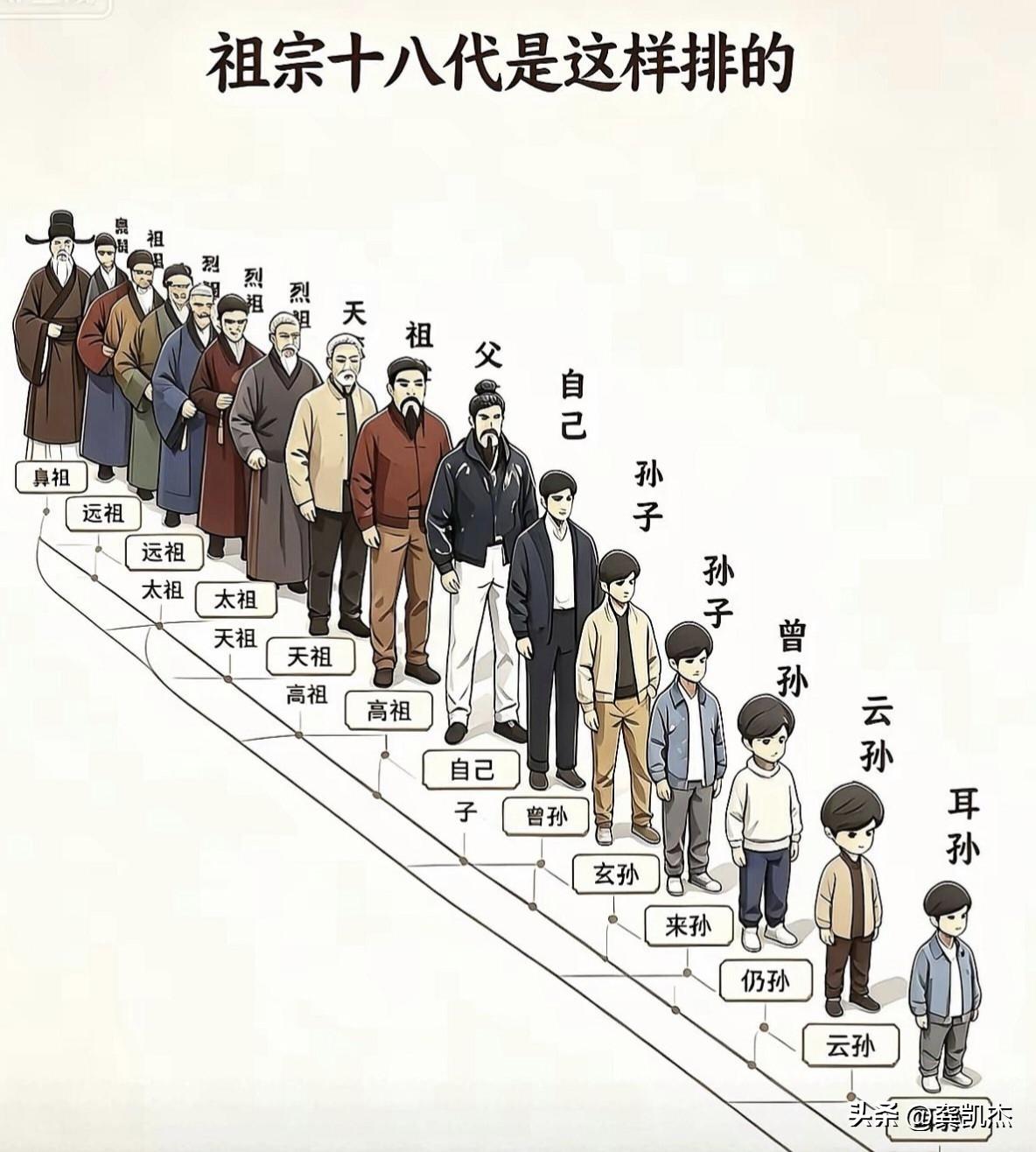 祖宗十八代，最多五世同堂吧！