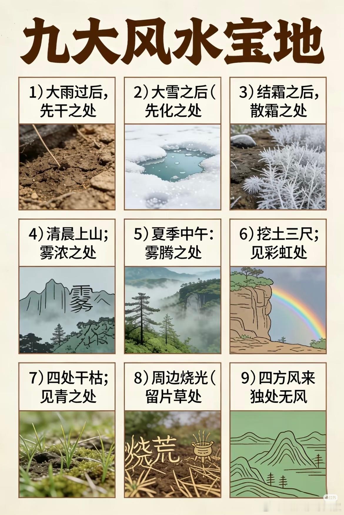 原来真正的好气场，藏在这些自然细节里！✅ 大雨过后，先干之处（地气旺盛，排水性佳