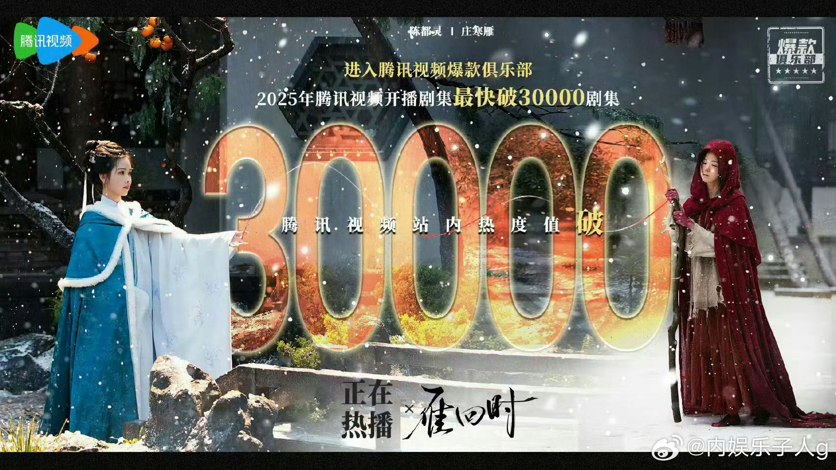 恭喜陈都灵达成双平台一番破万🐧《雁回时》热度破三万👖《月鳞绮纪》热度破万实绩