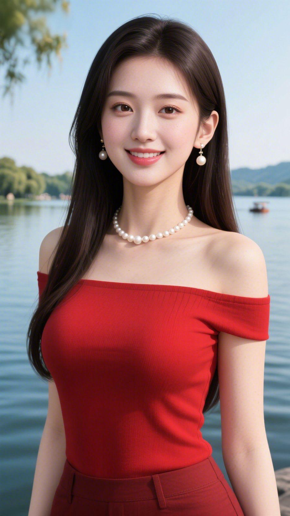 一湖夏意入风来
 
岸柳垂着嫩枝轻扫水面，漾开一圈圈细碎波光。远山笼着淡青烟霭，