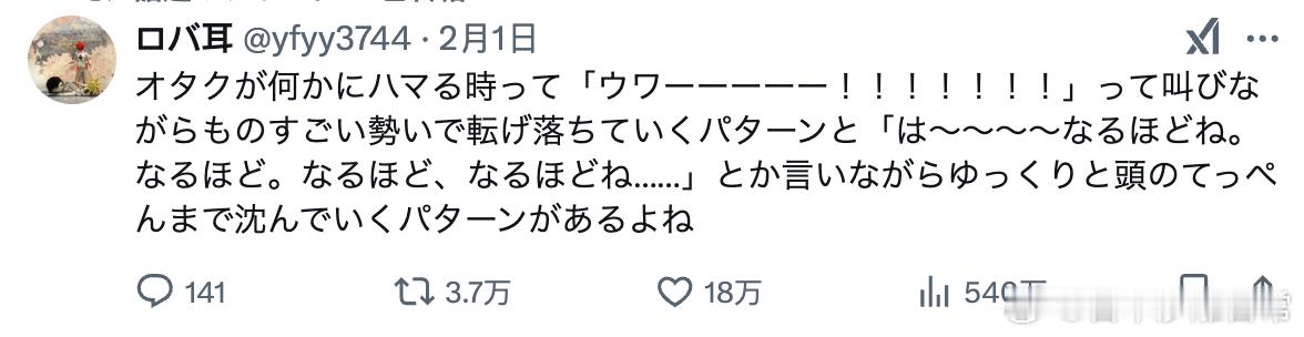 阿宅们沉迷于某种事物时，通常有两种模式：一种是