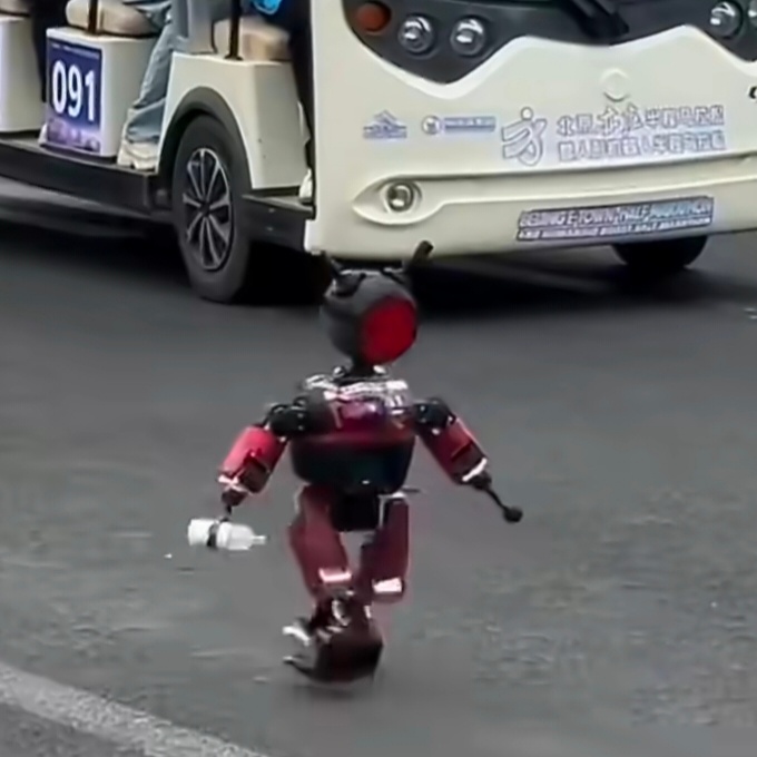 小鼻嘎累趴机器人看热闹还鼓掌这小机器人手上拿着的是啥？